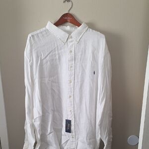 Polo by Ralph Lauren White Button-Down Linen Shirt with Polo Pony